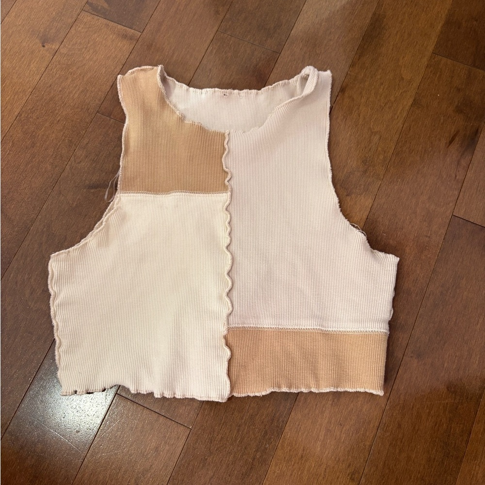 Ardene Beige and Tan Patchwork Crop Top